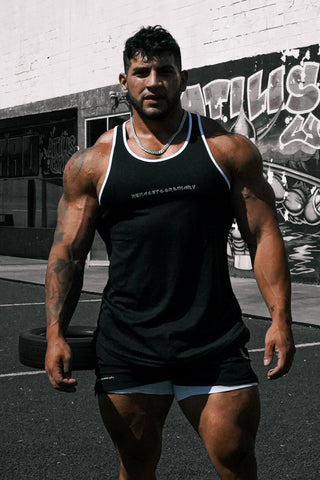 Fast-Dry Bodybuilding Workout Stringer - Black w White Menace